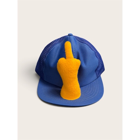 Designer Award Cap Other - Vintage 80s Middle Finger Hat 3D Plush Blue Trucker Snapback Designer Award